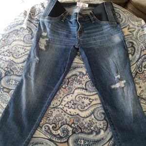 Maternity Inset Panel Distressed Jeans